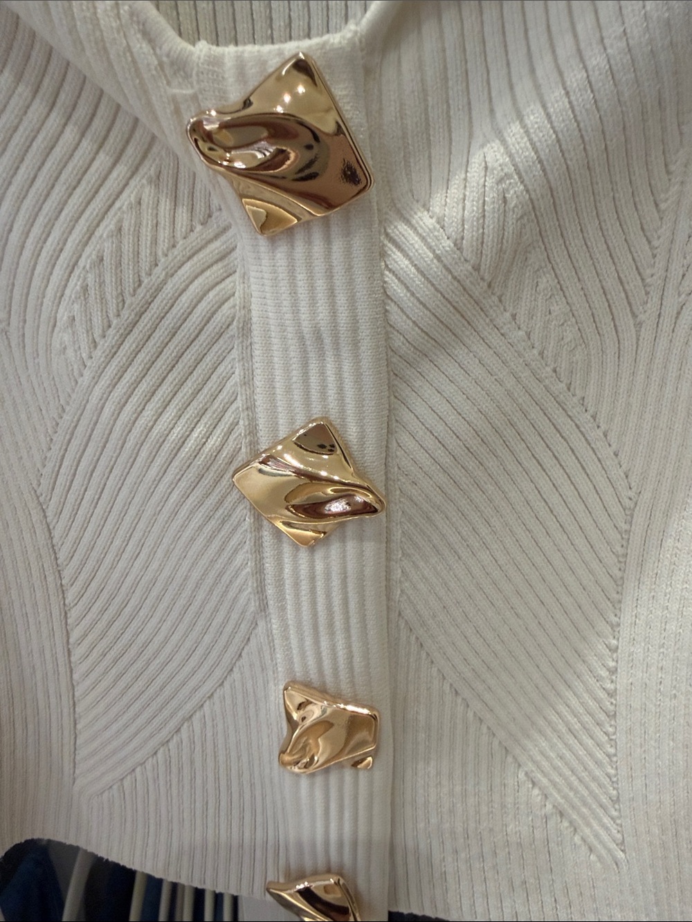 Self-Portrait Cream Ribbed Button-Front Knit Top - Picture 6 of 11